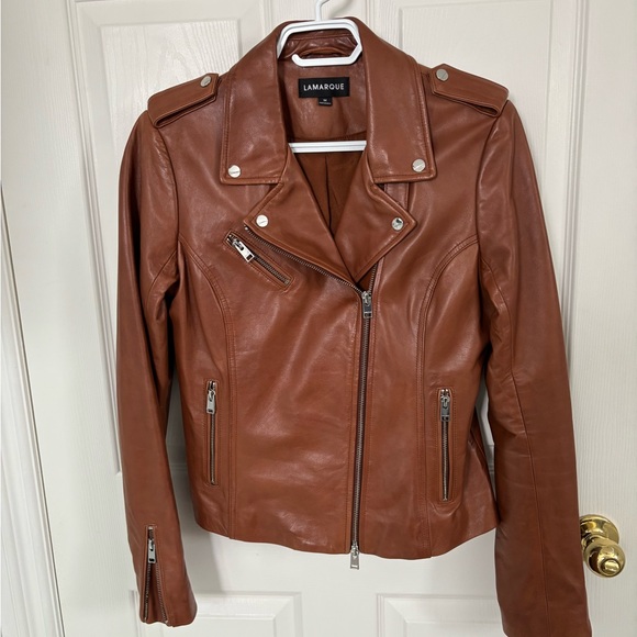 Lamarque Jackets & Blazers - LAMARQUE Women's Tan Leather Biker Jacket